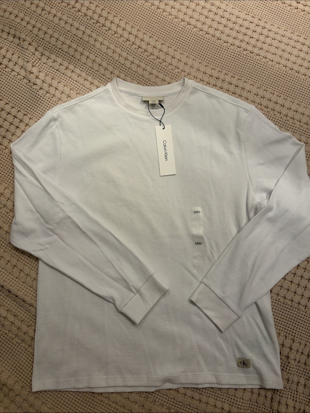 NEW Calvin Klein White Long Sleeve Thermal Waffle Crew Shirt